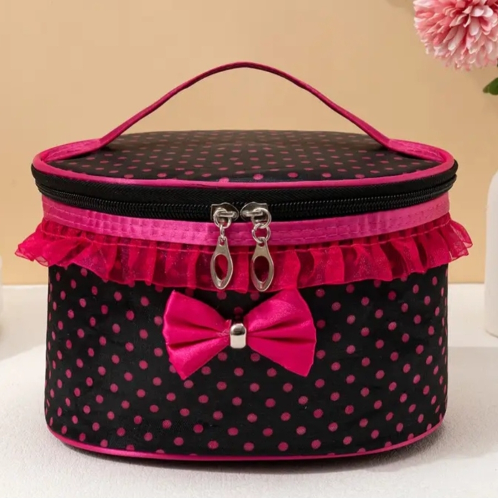 Black and Pink Polka Dot Cosmetic Case